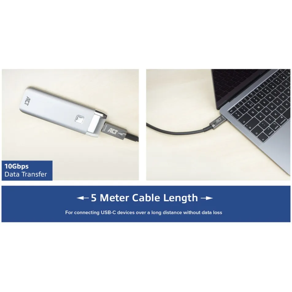 ACT CONNECTIVITY USBC 3.2 GEN2 ACTIVE OPTICAL CABLE (AOC) AANSLUITKABEL (GRIJS/ZWART, 5 METER)