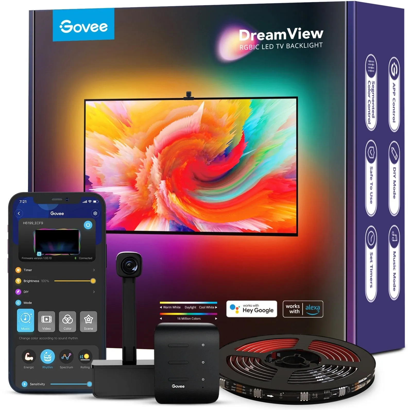 GOVEE H6199 DREAMVIEW T1 TV ACHTERGRONDVERLICHTING SFEERVERLICHTING (5 METER, RGBIC, WIFI, BLUETOOTH, VOOR 75  85 INCH TV'S)